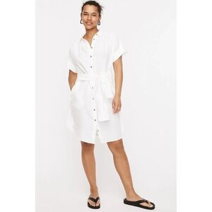 J. Crew White Linen Shirt Dress Size MP Midi Side Pockets Coastal Beach Belted